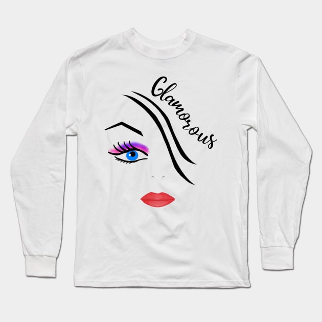 Glamourous women's face design Long Sleeve T-Shirt by KaisPrints